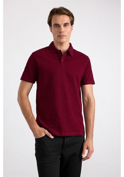 Süvari Koyu Bordo Regular Petek Baskısız Süprem Düğmeli Polo Yaka Tişört Sts1014000010-k09
