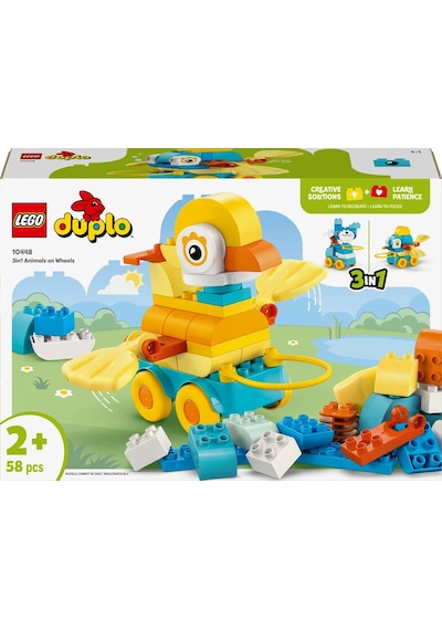 LEGO® DUPLO® Kasabası 3’ü 1 Arada Tekerlekli Hayvanlar 10448 - 2 Yaş ve Üzeri Çocuklar için Eğitici Oyuncak Yapım Seti (58 Parça)