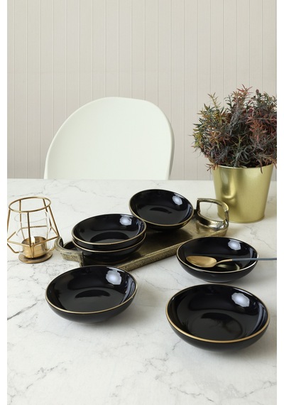 Keramika Siyah Gold Halka Çerezlik / Sosluk 13 Cm 6 Adet Siyah