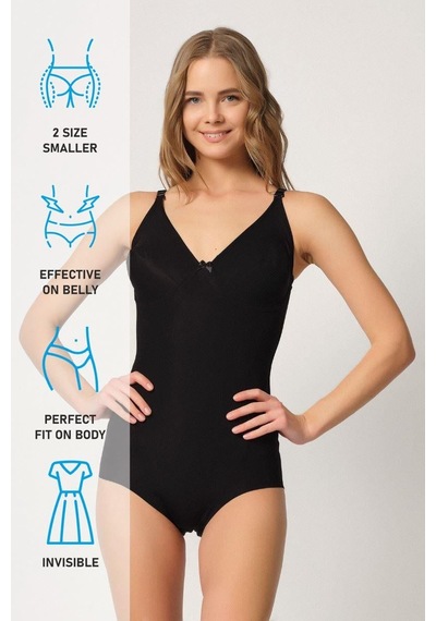 Siyah Mı Emay 2821 Balenli Double Boy Slip Lazer Korse Siyah
