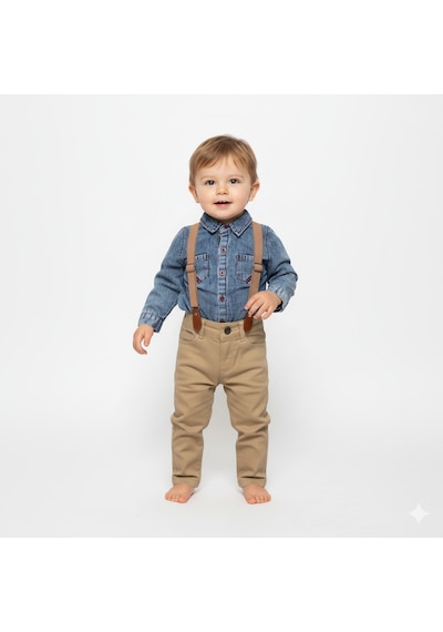 Mnk Baby & Kids Jeans Gömlek Gabardin Pantolon Erkek Bebek Takımı M00774 Bej