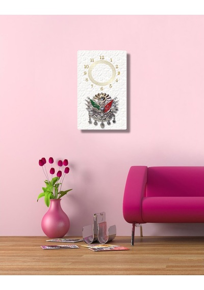 Decorıta Cam Saat | Osmanlı Tuğrası Beyaz Motiflli Çok Renkli