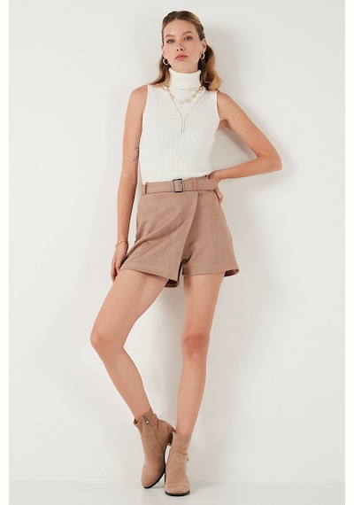 Lela Kışlık Regular Fit Asimetrik Kesim Fermuarlı Bayan Şort Etek 5865973 Vizon