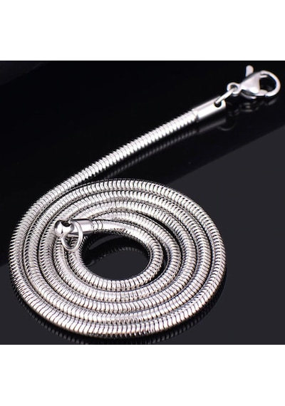 Paslanmaz Çelik Snake Yılan Erkek Kolye / 3mm- 55 Cm Beyaz - Gümüş