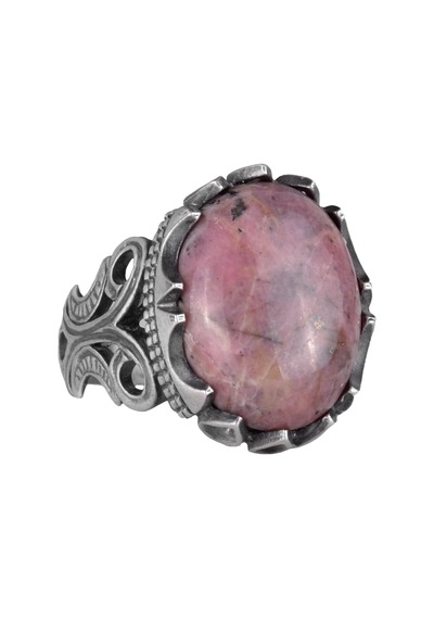 925 Ayar Katı Gümüş Erkek Yüzük - Doğal Taş Seçenekleri İle El Yapımı Tasarım Rhodonite Gümüş