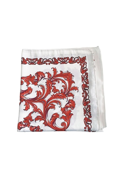 Tikitonki Çok Parçalı Kırmızı Çiçek Desenli Saten Beyaz Eşarp - 90x90 Beyaz Beyaz