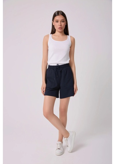 Defys Kadın Beli Lastikli Cepli Regular Fit Şort Lacivert - 695327103 Lacivert