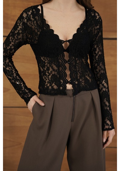 Verymoda Dügmeli Dantel Ceket F2072 Siyah