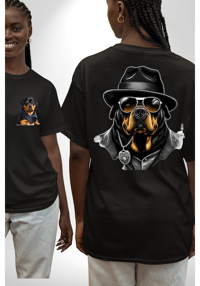 Mafya Rottweiler Siyah Oversize Unisex Ön Ve Sırt Baskılı Tişört Siyah