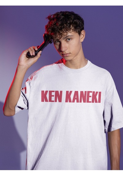 Tokyo Ghoul Ken Kaneki Sırt Baskılı Unisex Oversize Anime Tişört Beyaz