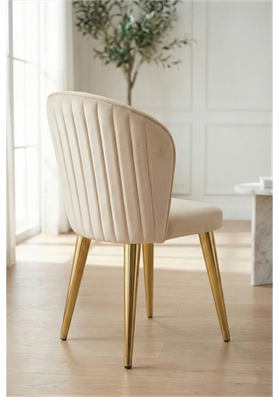 Sanderya Grid Serisi Gold Ayaklı Ceviz 85x170 Mutfak Salon Masa Takımı 6 Sandalye Ceviz - Krem