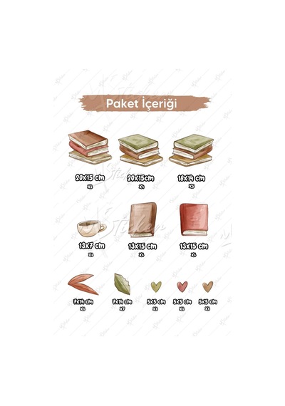 MSticker Vintage Kitaplar Yapraklar Ve Kahve Cam Duvar Sticker Seti
