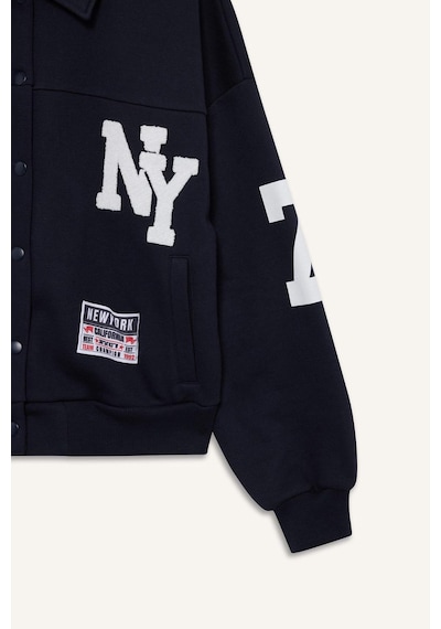 Defacto Coool Polo Yaka Baskılı Çıtçıtlı Bomber Ceket F9241ax25wnnv241 Lacivert