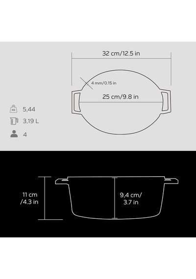 Cookware Trendy Dökme Demir Emaye Güveç, Oval, 25 Cm, 3,19 L, Siyah Diğer