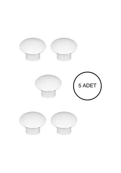 5 Adet Beyaz Plastik Mantar Düğme Mobilya Kulpu Seti - Tek Vidalı - Dolap Ve Çekmece Kulpları Beyaz