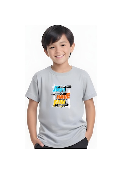 Fyk Kids Erkek Çocuk Yuvarlak Yaka Just Have Erkek Baskılı T-shirt Gri
