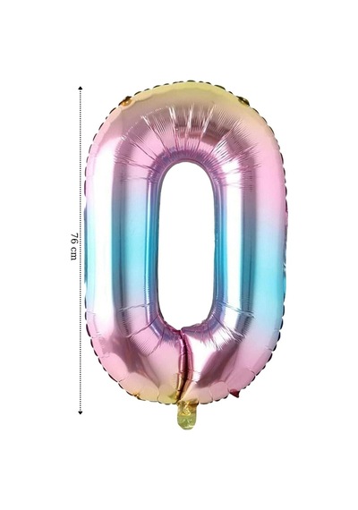Folyo Balon 0 Rakamı Helyum 76 Cm Balon Gökkuşağı Çok Renkli