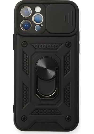 Newface Apple İphone 12 Pro Kılıf Pars Lens Yüzüklü Silikon - Siyah