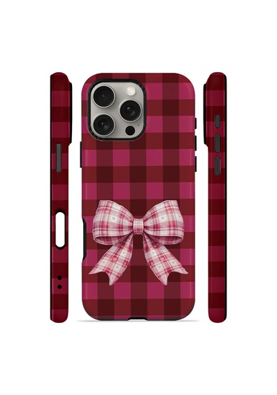 Velvoria Valestra Cherry Gingham Bow Apple Apple iPhone Uyumlu 16 Pro Max Magsafe Koruma Kılıfı Valestra Magline - Cherry Gingham Bow