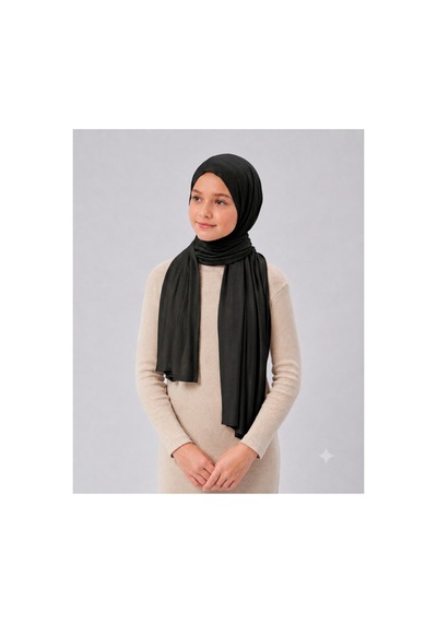 Sonbaharmoda Kız Çocuk Penye Şal, Viskon Likralı, 60x150 Cm, 10-12 Yaş, Tesettür Şal. Siyah