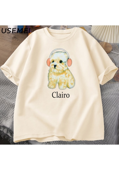 Flood Of Style Clairo Köpek Yavrusu Kulaklık T-shirt Komik Sevimli Kedi Tee Merch Y2k Erkek Giyim Büyük Boy Sarı