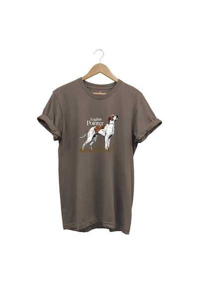 Hunting Avcılık English Pointer Av Köpeği Baskılı %100 Pamuk Regular Fit Unisex T-shirt Kahverengi