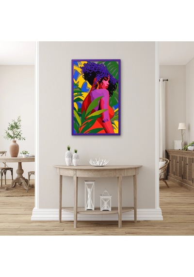 Mor Yapraklar Arasında Kadın Metal Tablo 61x95 Cm Çok Renkli