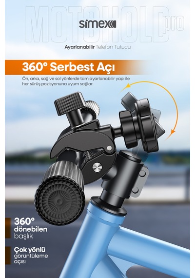 Simex Motosiklet, Bisiklet, Scooter, Atv Uyumlu 360 Gidon Bağlantılı, Tak Çıkar Telefon Tutucu St-213 Diğer