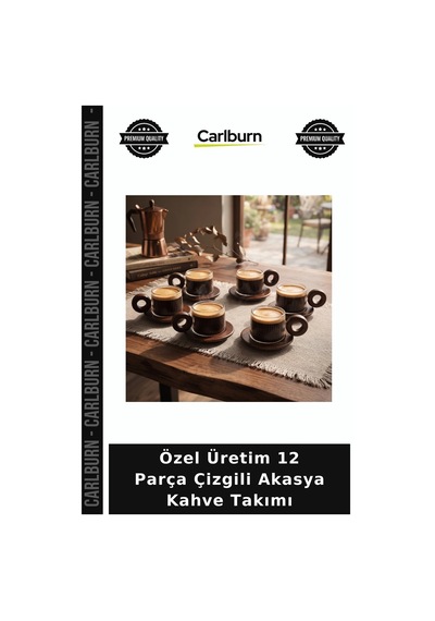 Özel Üretim 12 Parça Çizgili Akasya Kahve Takımı 6 Parça Fincan Tabağı 6 Parça Çizgili Desenli Cam Diğer