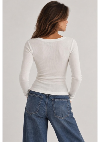 Alexandergardi Fitilli Slim Fit Uzun Kollu Bluz Beyaz-beyaz