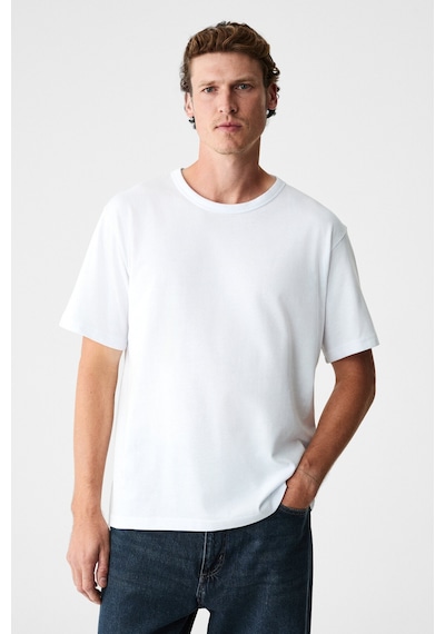 Grimelange Peltz Erkek Relaxed Bisiklet Yaka Kısa Kollu Beyaz T-shirt Beyaz