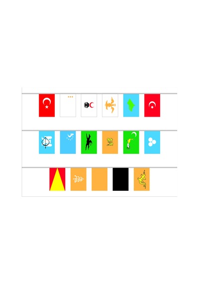 Dizili Eski Türk Devlet Bayrakları 17'li 30X45Cm.- Dizi Uzunluğu 765Cm