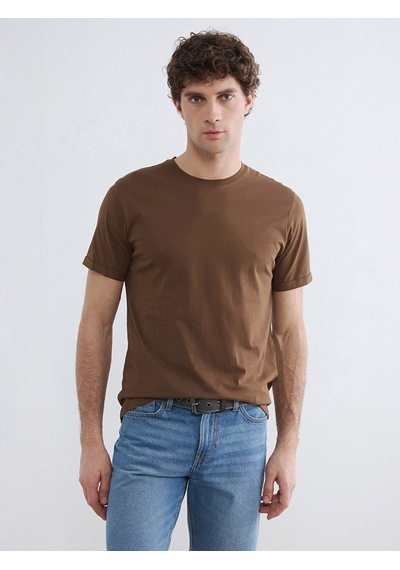 Lcwaıkıkı Classic Kahverengi Slim Fit %100 Pamuk Basic Tişört