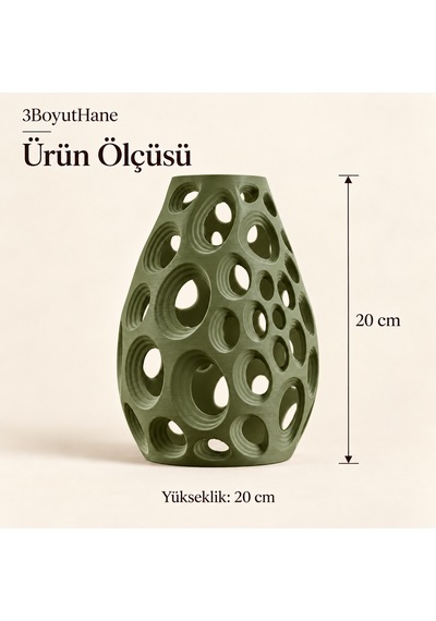 Dekoratif Vazo 20 Cm Oval Delikli Modern Tasarım Kuru Ve Yapay Çiçek Vazosu Haki