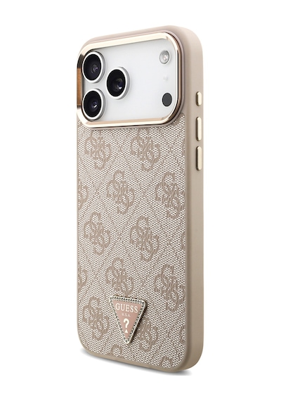 Apple Uyumlu iPhone 17 Pro Max Kılıf Guess Lisanslı M-safeli Taşlı Üçgen Logo 4g Desenli Kapak Pembe Pembe