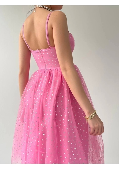 Defymoda Missu Midi Elbise Pembe