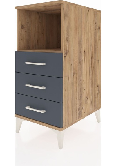 Kronos Komodin Tek Raflı 3 Çekmeceli 44x59x96 Çam-antrasit Atlas Çam