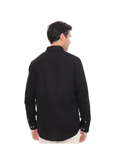 Slim Fit Uzun Kol Müslin Pamuk Rahat Nefes Alabilen Kumaştan Yaka Düğmeli Hediye Kutulu Erkek Gömlek Fs-004202 - Siyah-2863