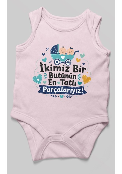 Morivokids İkimiz Bir Bütünün Yazılı Sıfır Kollu Bebek Zıbını %100 Pamuk Bebe Pembe