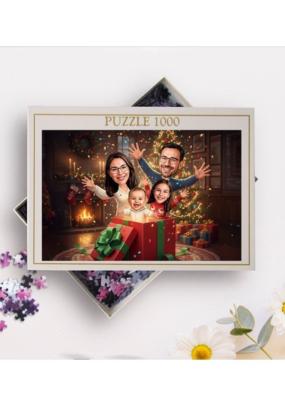 Bk Gift Kişiye Özel Aile Yılbaşı Karikatür Tasarımlı 1000 Parça Profesyonel Puzzle-8, 1000 Puzzle, Yeni Yıl Hediyesi, Yılbaşı Hediyesi Kobitmeyencom35