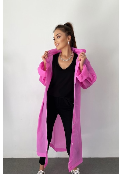 Bosile Şeker Pembe Çıt Çıt Detaylı Şeffaf Yağmurluk Çok Renkli