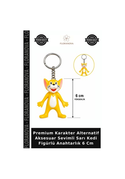Premium Karakter Alternatif Aksesuar Sevimli Sarı Kedi Figürlü Anahtarlık 6 Cm