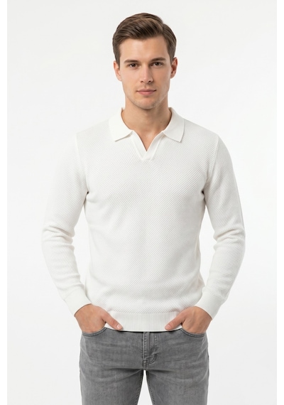 Foterman Erkek Spor Polo Yaka Mevsimlik Kazak Bgl-st05444 Beyaz