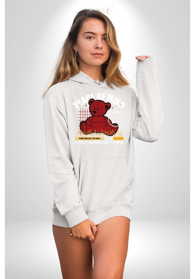 İç Huzur Kadın Erkek Beyaz Kapüşonlu Sweatshirt Hoodie Beyaz