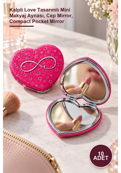 10 Adet Cep Aynası Kalpli Love Tasarımlı Mini Makyaj Aynası, Cep Mirror, Compact Pocket Mirror Sarı