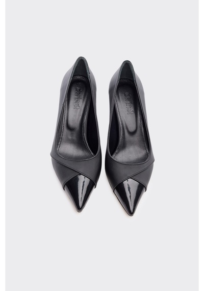 Derinet Kısa İnce Topuk Kadın Stiletto Siyah Siyah