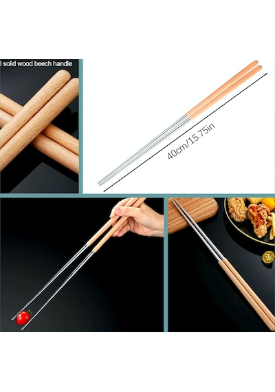 Omeniv Extra Uzun Ahşap-metal Chopstick Servis Kızartma Maşası