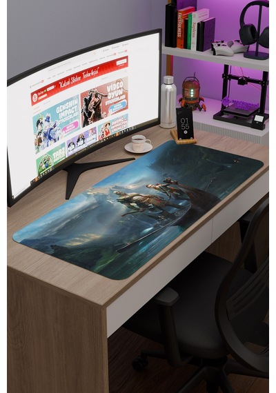 God Of War Kaymaz Dikişli Kauçuk Oyuncu Mousepad V3 - 90x40 Xxl Gaming Mouse Pad Fare Altlığı