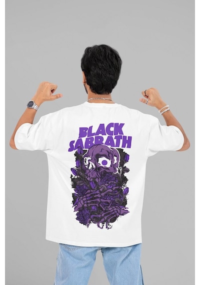 Sevbano Black Sabbath Müzik Grubu Baskılı Unisex Oversize Tasarım Tişört Beyaz