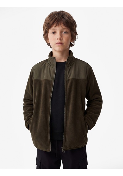 Koton Cepli Fermuarlı Uzun Kollu Dik Yaka Polar Sweatshirt Haki 7wkb10264tk